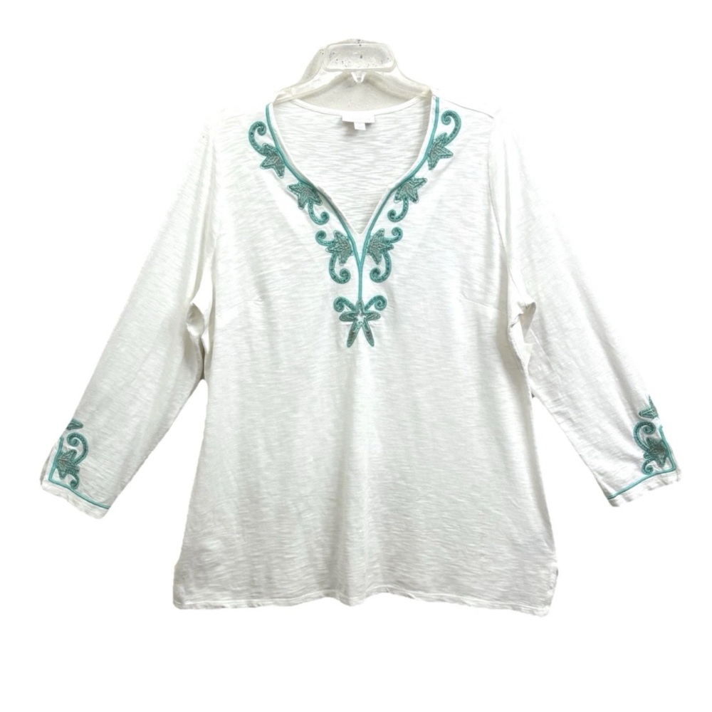 WOMEN SEQUIN BEADED MERMAID KNIT COTTON TOP 2X SIREN COQUETTE RESORT TROPICAL